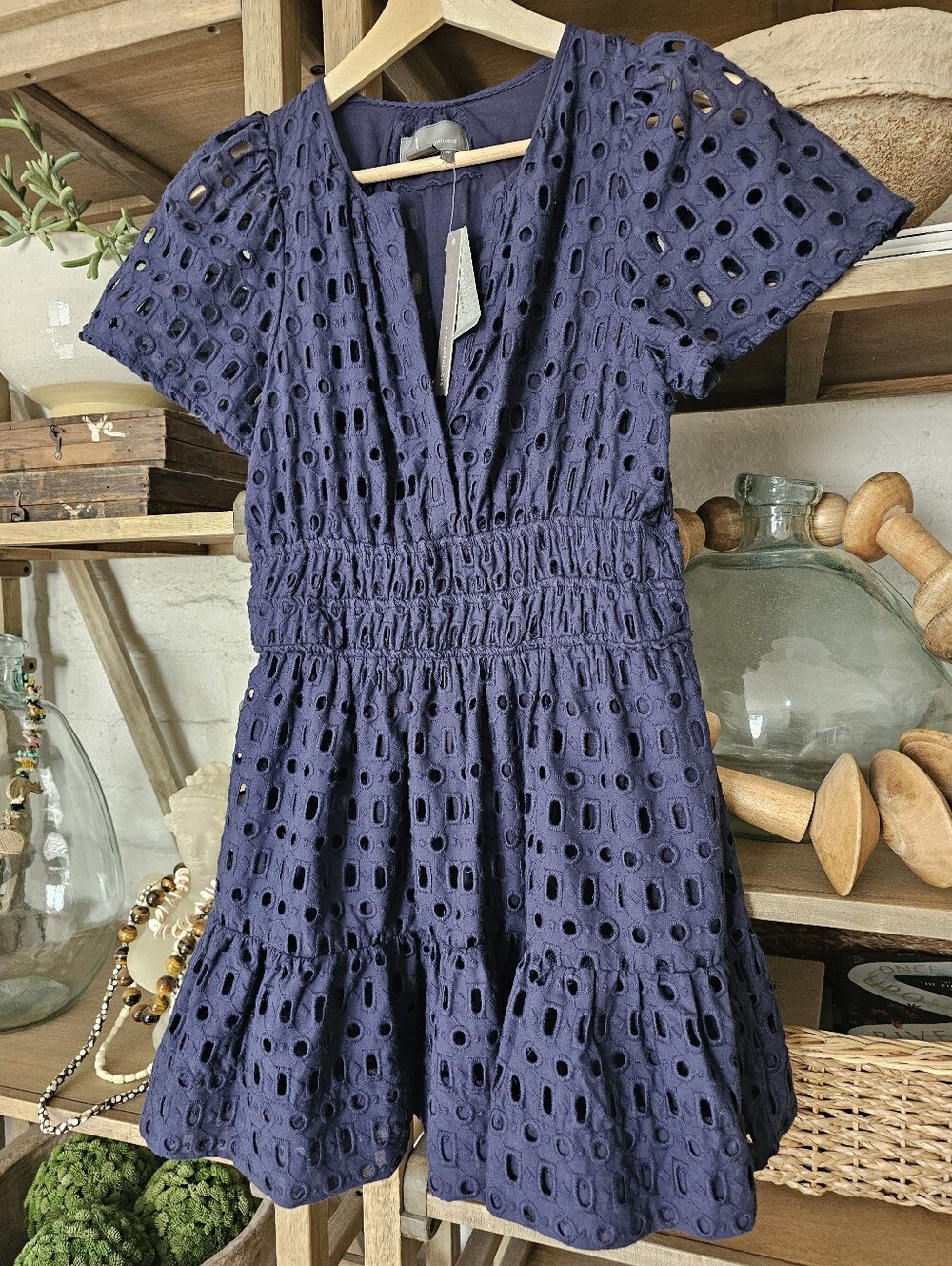 Anthropologie Somerset Eyelet Mini Dress Navy NWT Sz MP - Picture 2 of 14